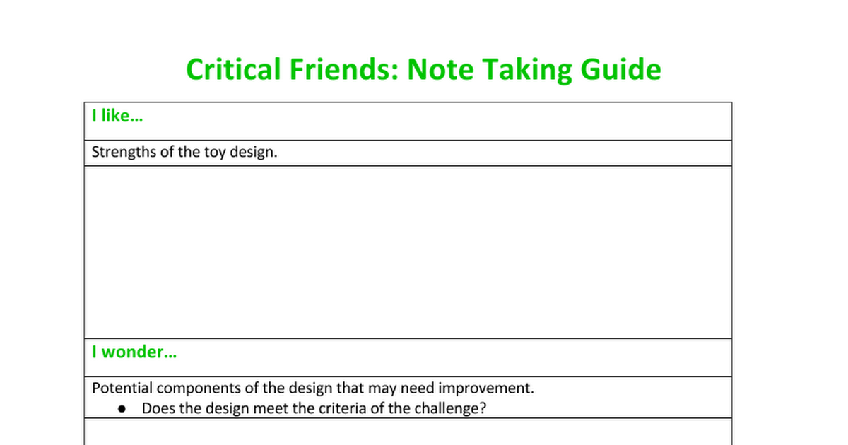 Toy: Critical Friends Note Taking Guide 