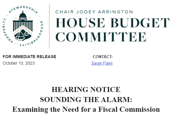 Hearing Notice from the House Budget Committee: SOUNDING THE ALARM: Examining the need for a Fiscal Commission