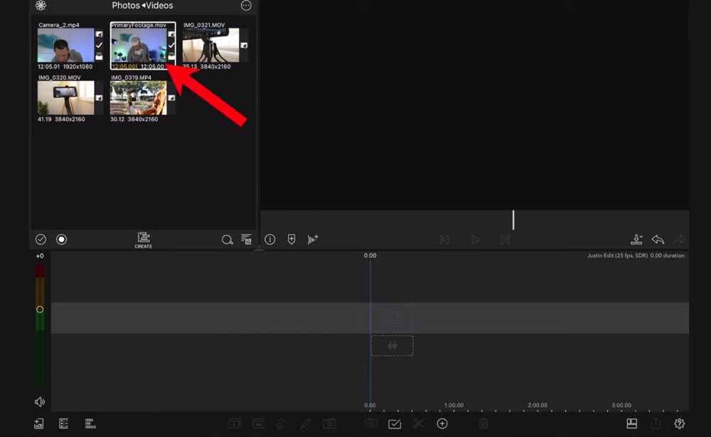 Locate your footage in the Import area and drag it onto the timeline 