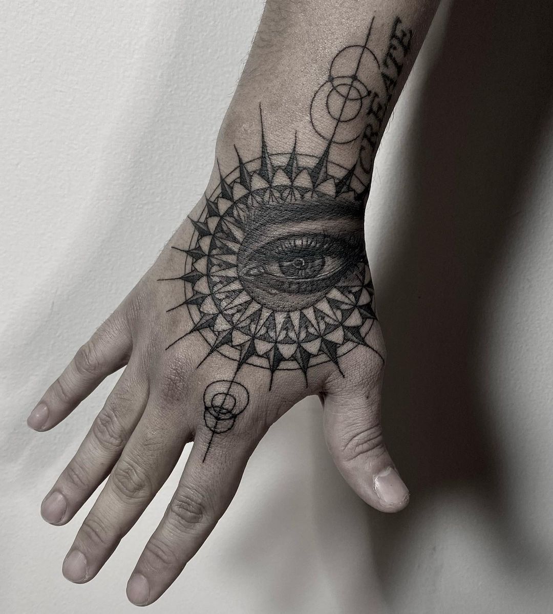 Sun Eye Hand Tattoo Design 