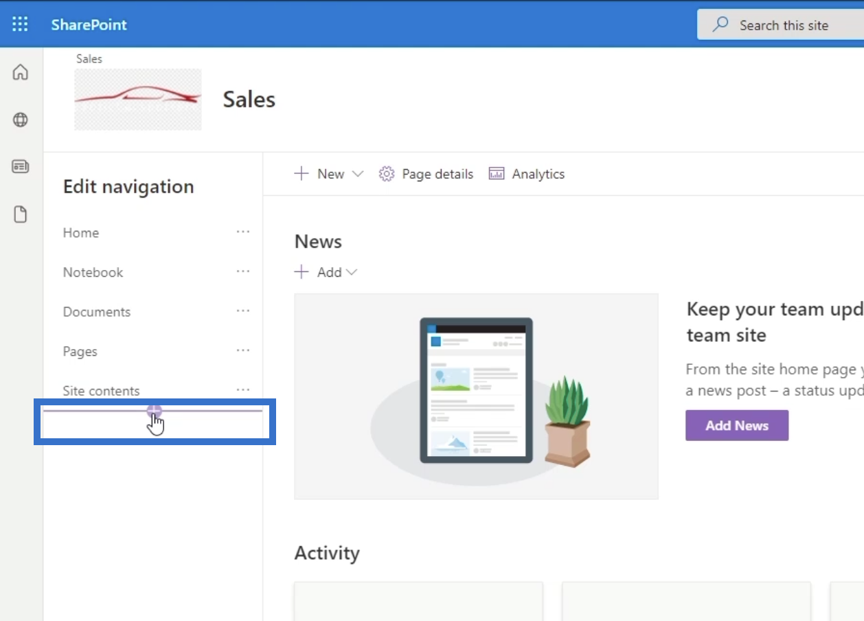 sharepoint site navigation