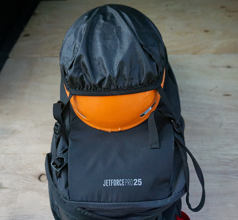 Helmet Carry on the Black Diamond Jetforce Pro 25 Avalanche Airbag Backpack