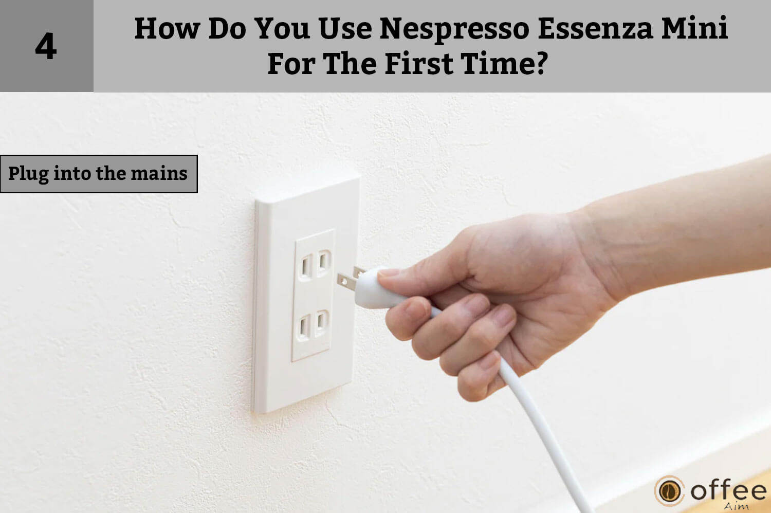 Fourth instruction of How Do You Use Nespresso Essenza Mini For The First Time? is Plug into the mains.