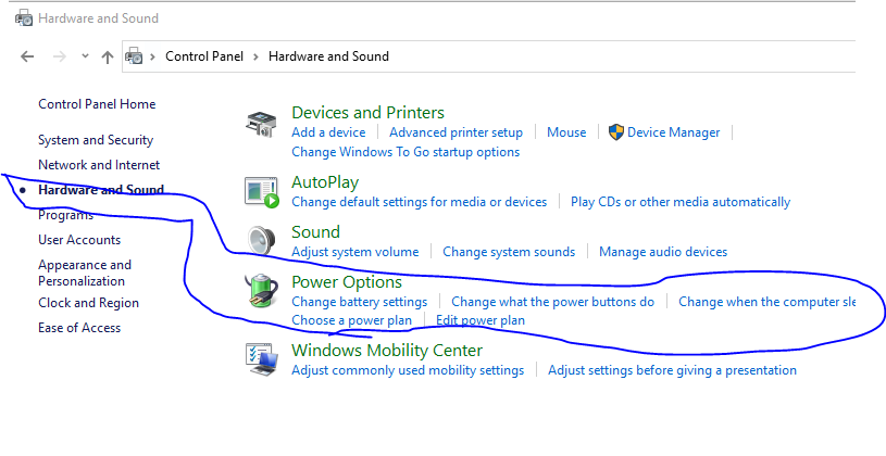 Power Settings in Windows 10: