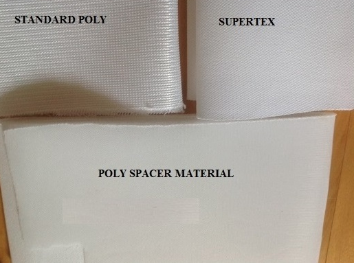 a close up of standard poly, supertex and poly spacer golf screen materials
