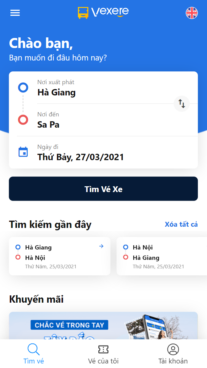 Chọn điểm đi/ điểm đến là Hà Giang - Sapa
