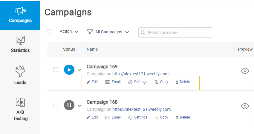 Accessing other settings to manage pop up campaigns