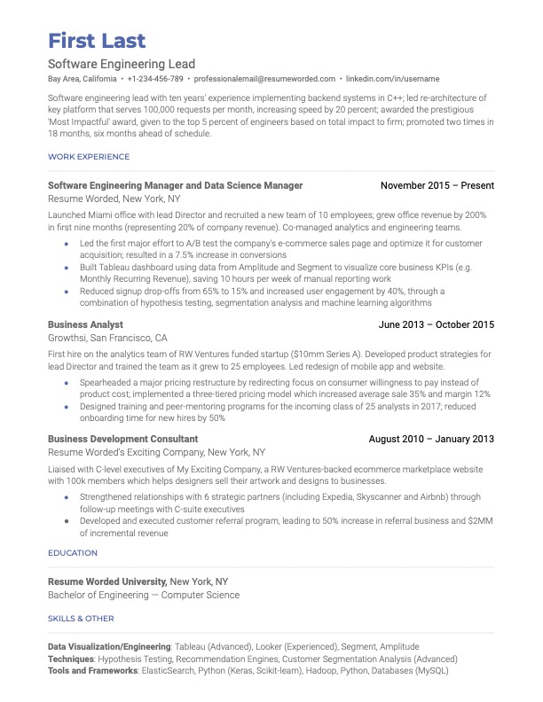 Clean, modern resume template with summary