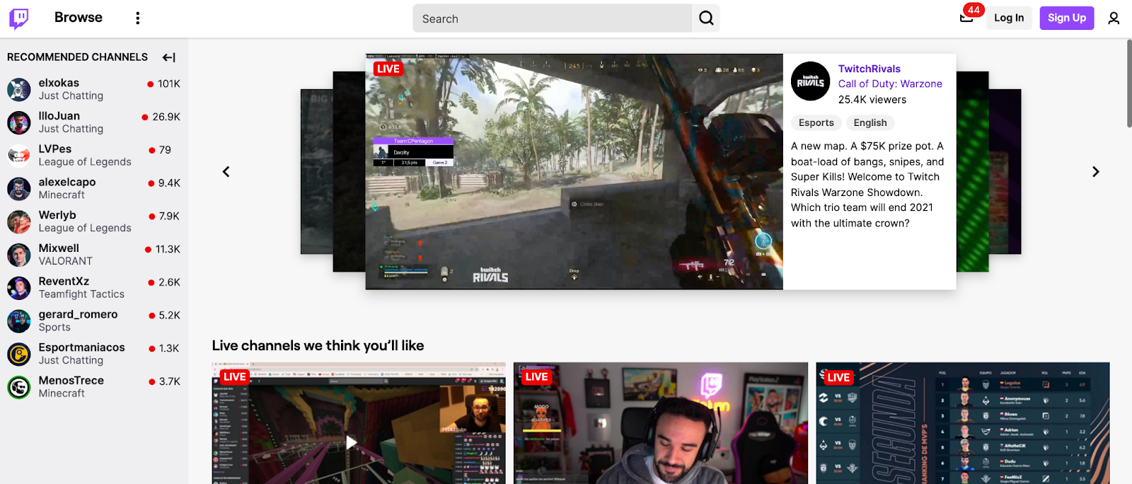 homepage carousel twitch