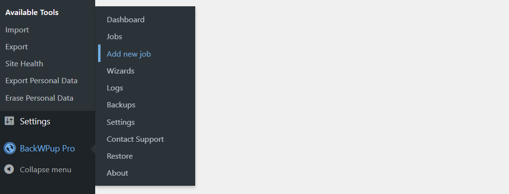This picture shows you how to add new backup job on BackWPup plugin