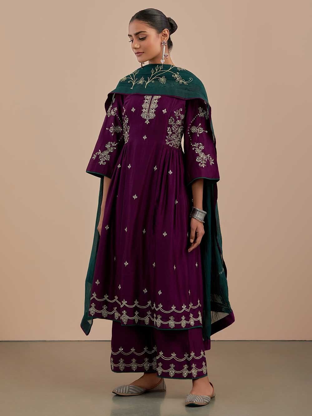 the loom - Purple Embroidered Chanderi Silk Suit