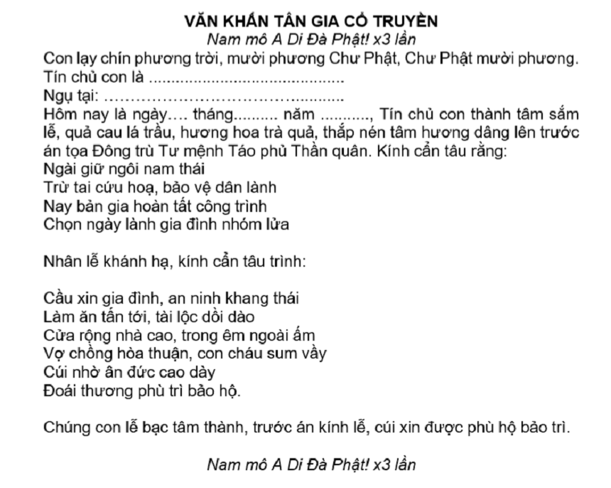 Văn khấn Tân gia cổ truyền