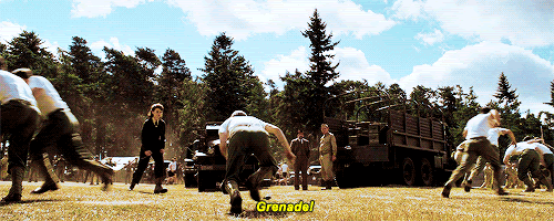 A gif of pre-serum Steve jumping on the grenade.