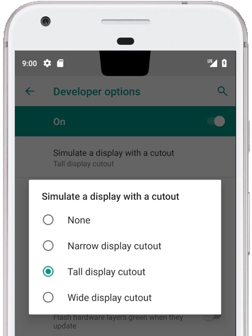 android p simulate a display with cutout