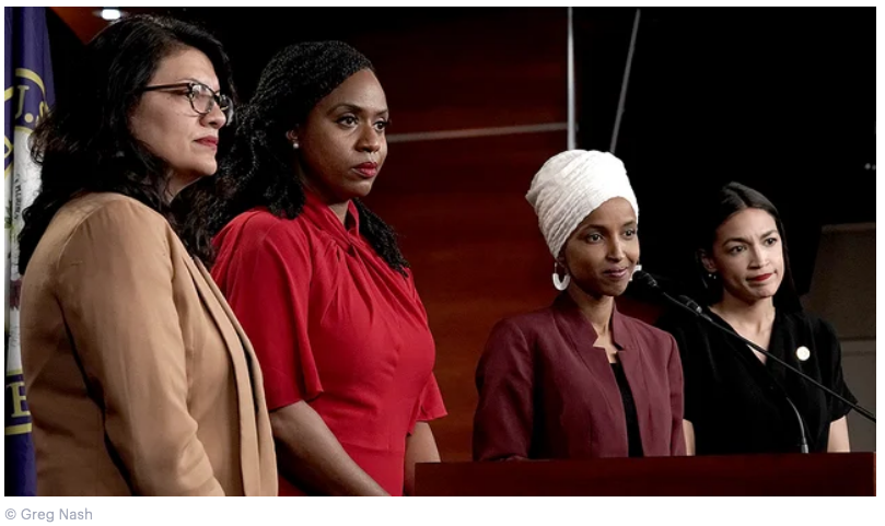 Image accompanying article, depicting Rashida, Rep. Ayanna Pressley, Rep. Ilhan Omar, and Rep. Alexandria Ocasio-Cortez