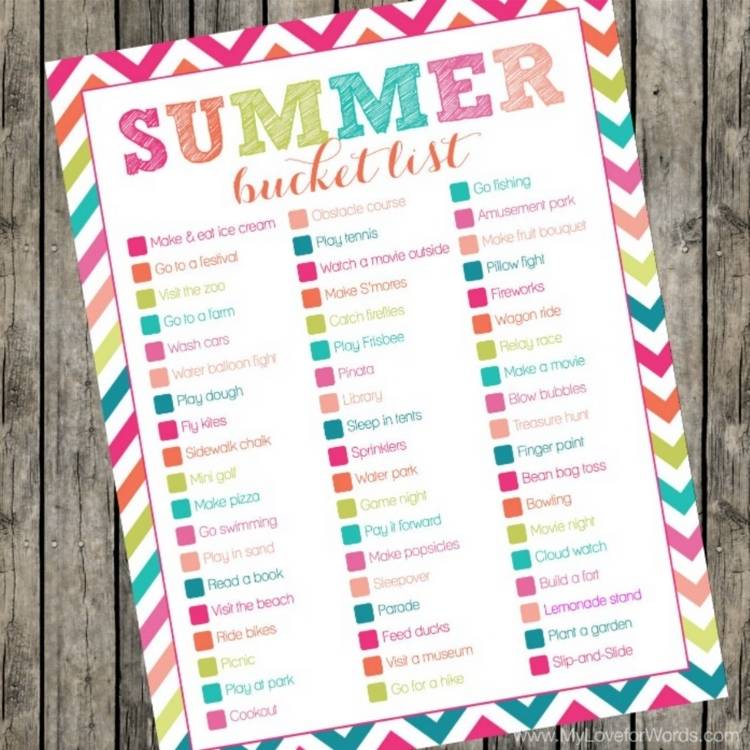 summer bucket list free printable