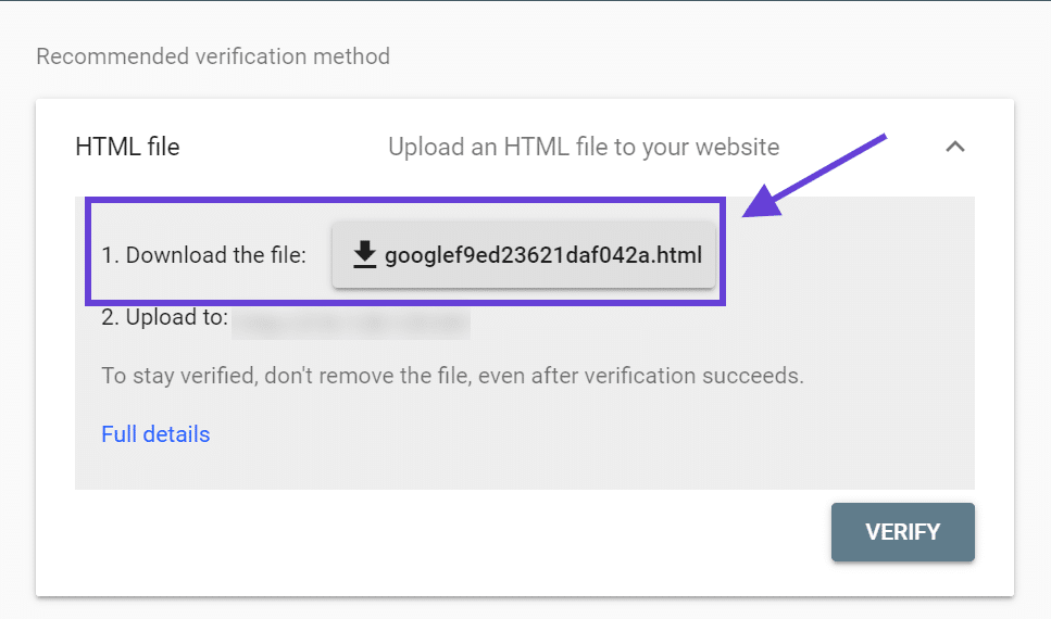 HTML file page on Google Search Console 