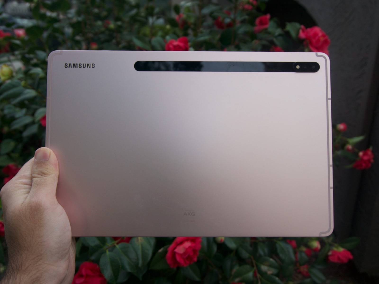This image shows the backside of the Samsung Galaxy Tab S8+.