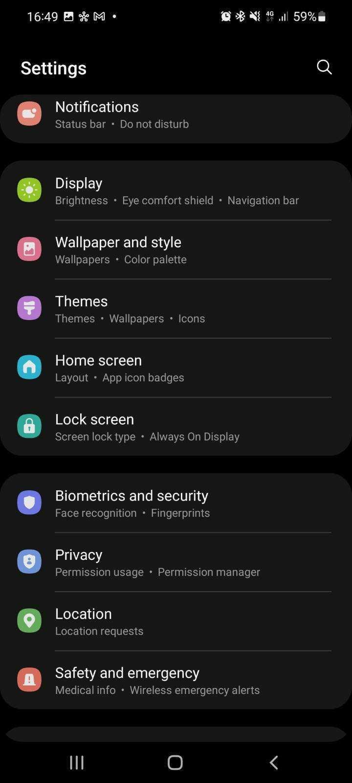 Screenshot of Settings on and Android phone