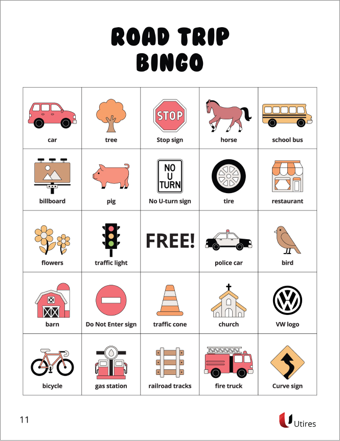 Road trip bingo game is fun for all ages on your next family vacation.