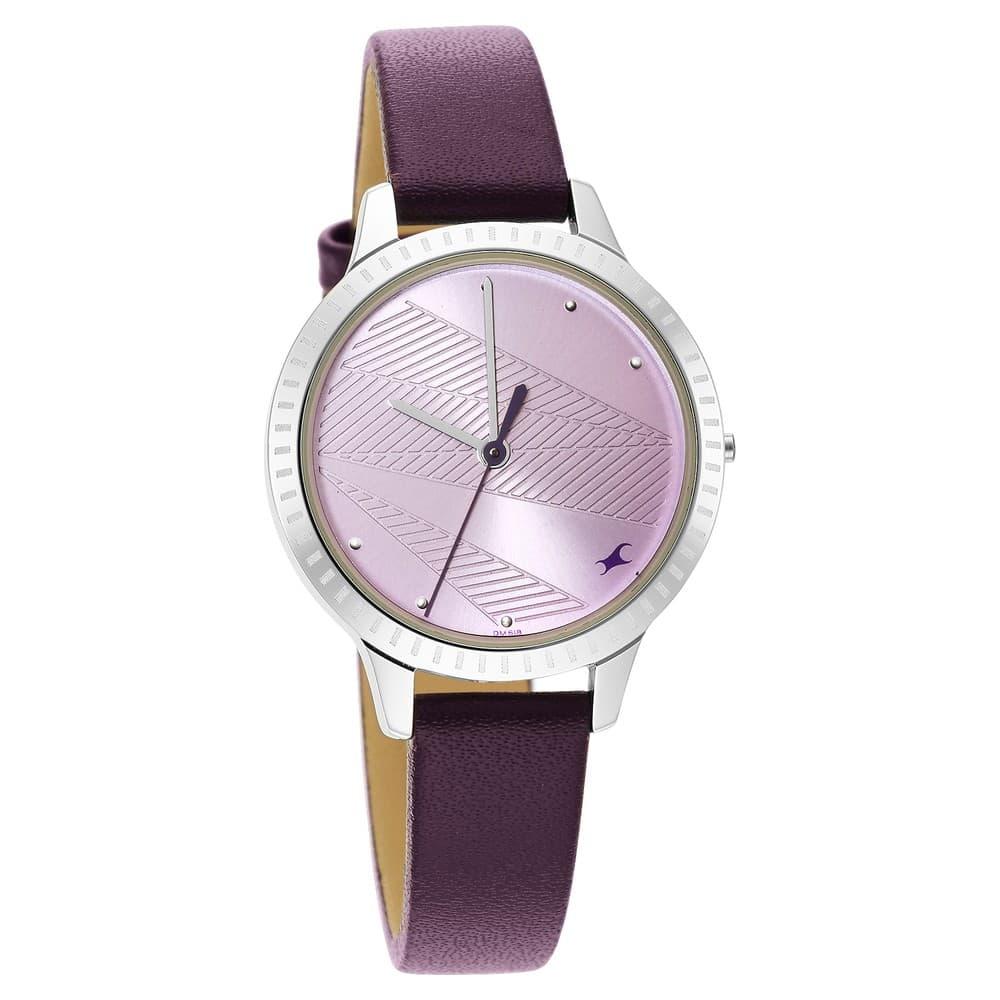 Purple Dial Leather Strap Watch for Women