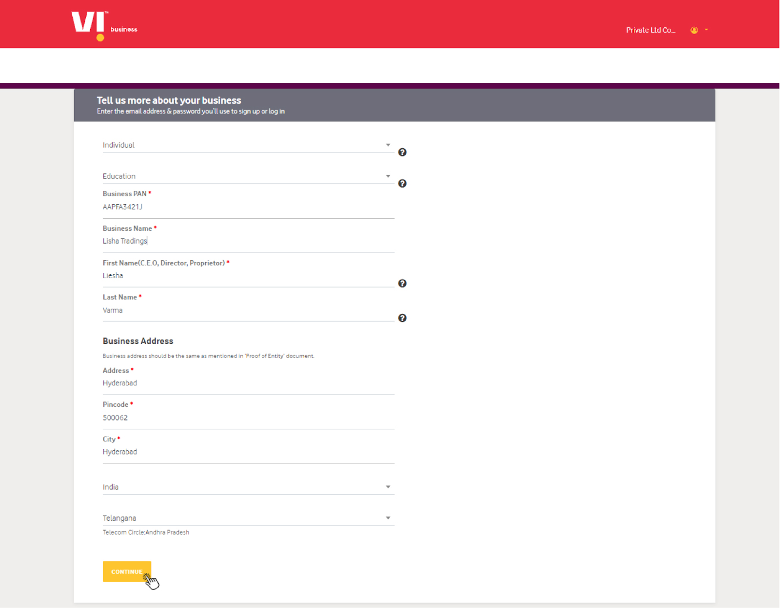 Creating enterprise login details on the Vodafone DLT portal