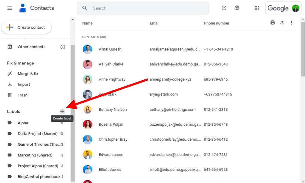create a shareable contact list from google contacts step 2