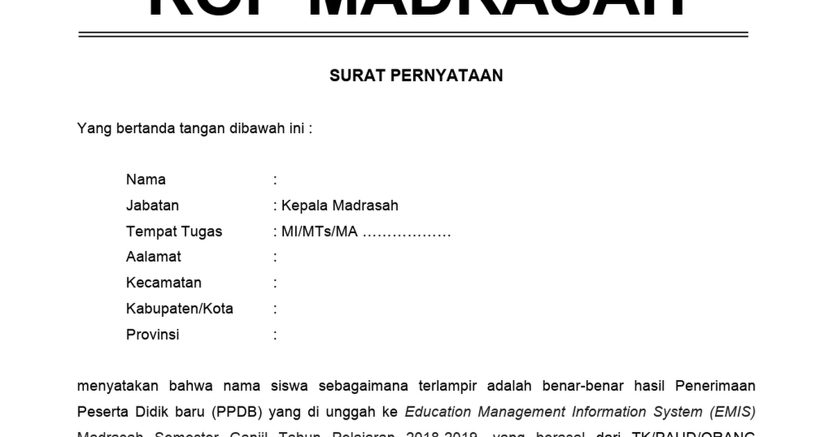 Contoh Surat Pernyataan Ppdb Emis 2019 Docx Google Drive