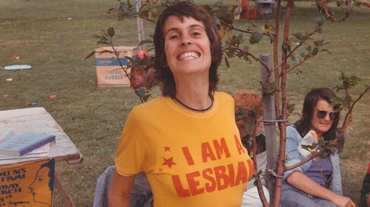 Grinning Woman in 'I AM A LESBIAN' T-shirt