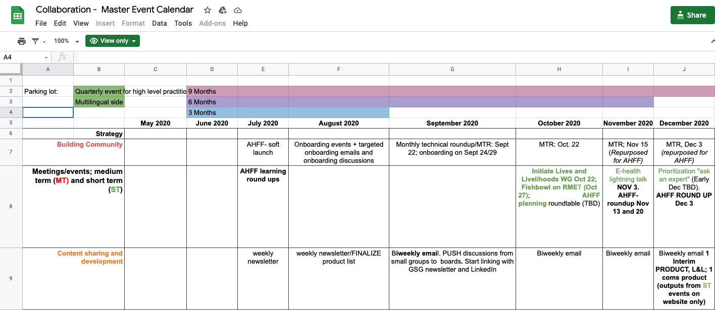 Screenshot of a calendar aligned with 3-month, 6-month, and 9-month timelines