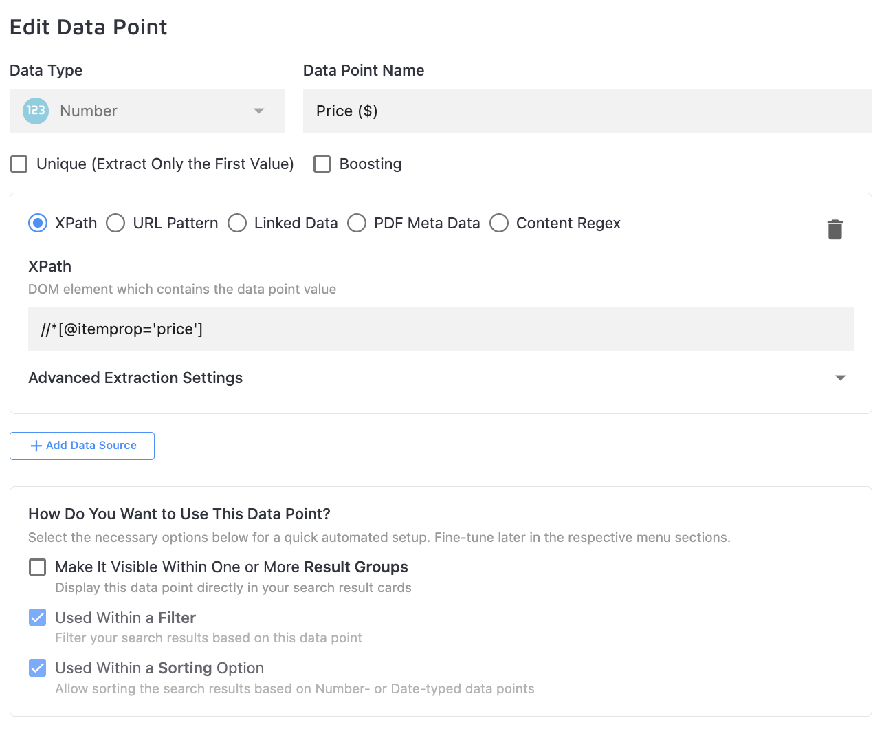 Price Data Point configuration