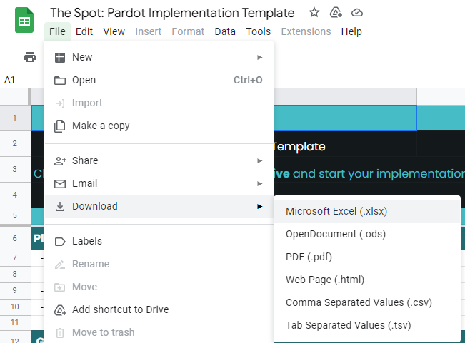 pardot implementation template download excel file
