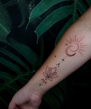 Sun And Moon With Lotus Acceptable Tattoo