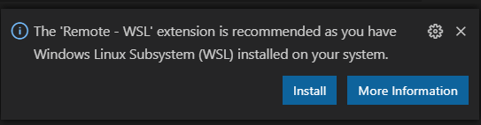 Opção para instalar a extensão do WSL no VS Code