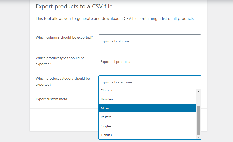 Category filter for export WooCommerce products to Excel
