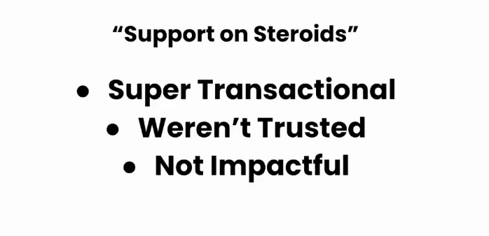 Support on steroids: super transactional, weren't trusted, not impactful