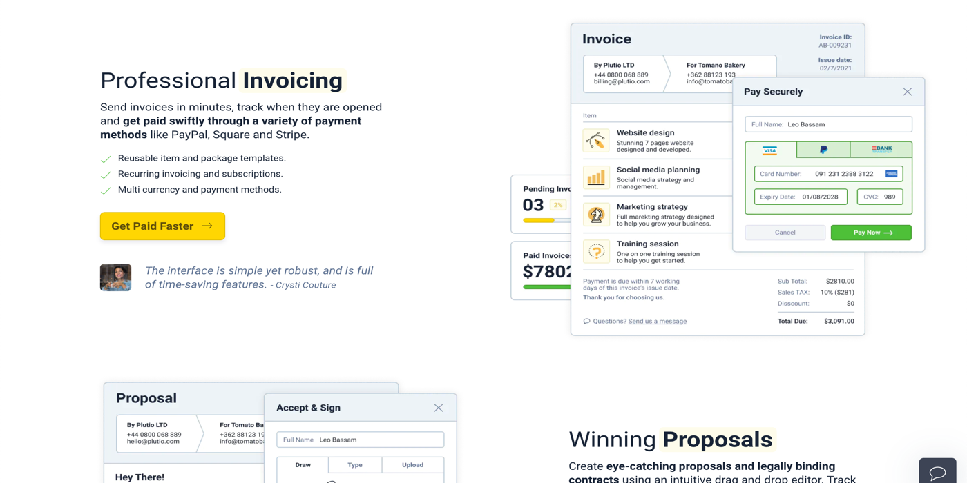 Plution professional invoicing - send invoices in minutes, track when they are opened
