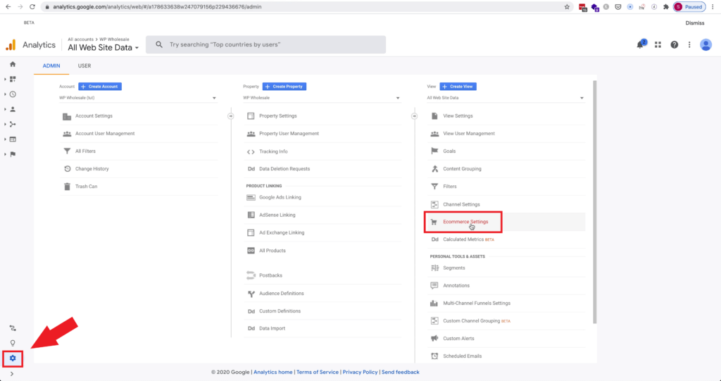 Completing ecommerce settings