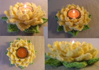 four images of a tealight lotus in a collage