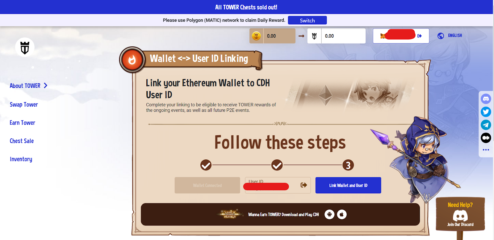 how to connect your CDH account or user ID to you wallet