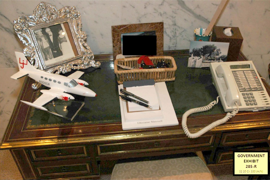 A desk set-up apparently belonging to Maxwell at Epstein's beachfront home.