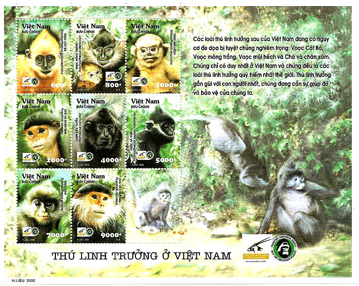 This wonderful group of stamps of Vietnamese primates was issued in 2002.