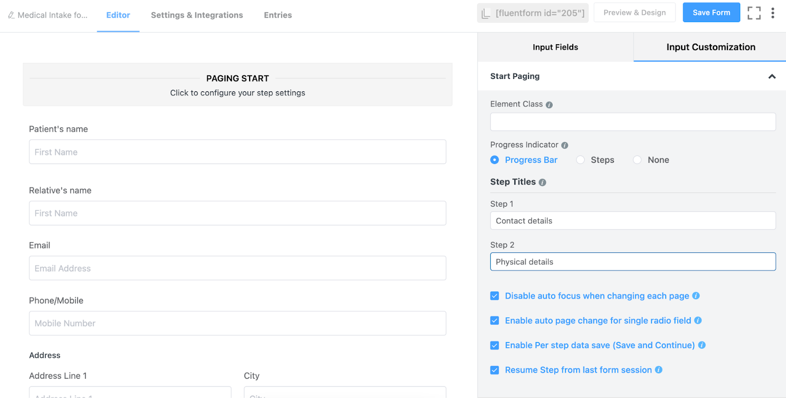 wordpress, medical intake form, 