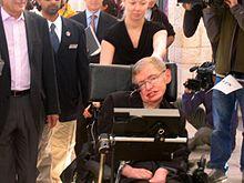 Stephen Hawking on his way to a lecture before highschool students in Jerusalem 10-12-2006.jpg