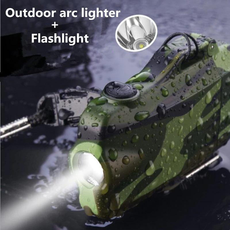 Survival Camouflage Lighter Flashlight USB Rechargeable Double Plasma Windproof