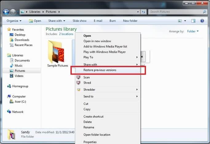recover deleted photos from PC from file history