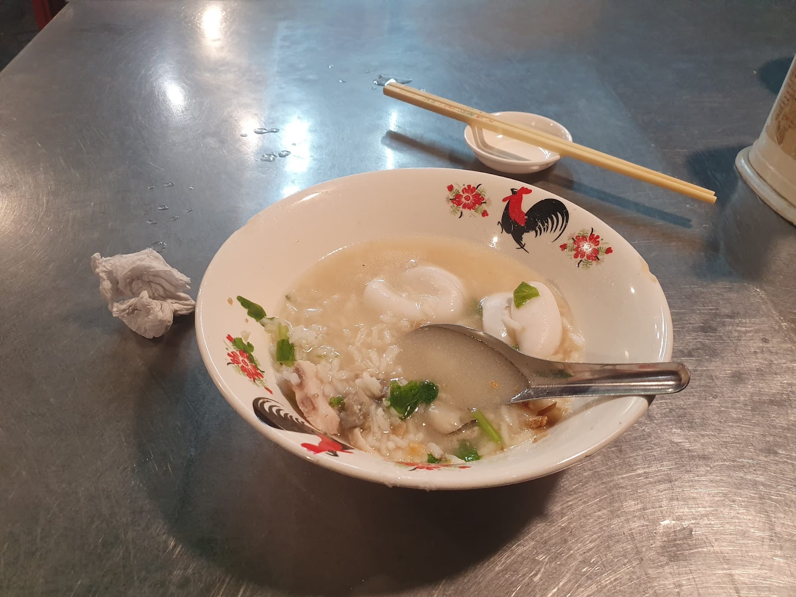 bottom of the bowl of seafood congee