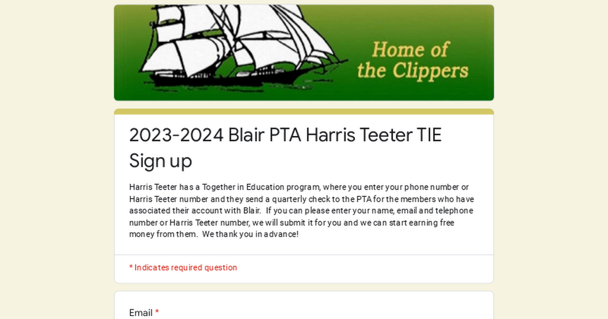 2023-2024 Blair PTA Harris Teeter TIE Sign up