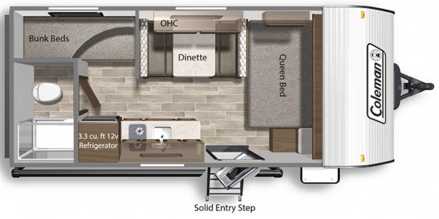 Floor plan for Coleman Lantern 17B travel trailer