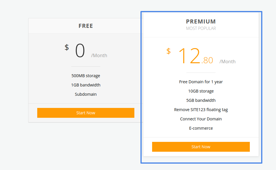 site123 website maker pricing